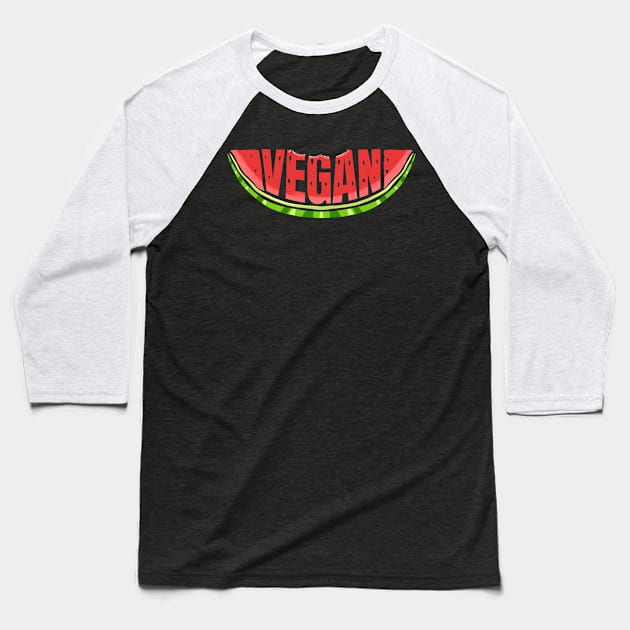 Watermelon Says Vegan Baseball T-Shirt by SinBle